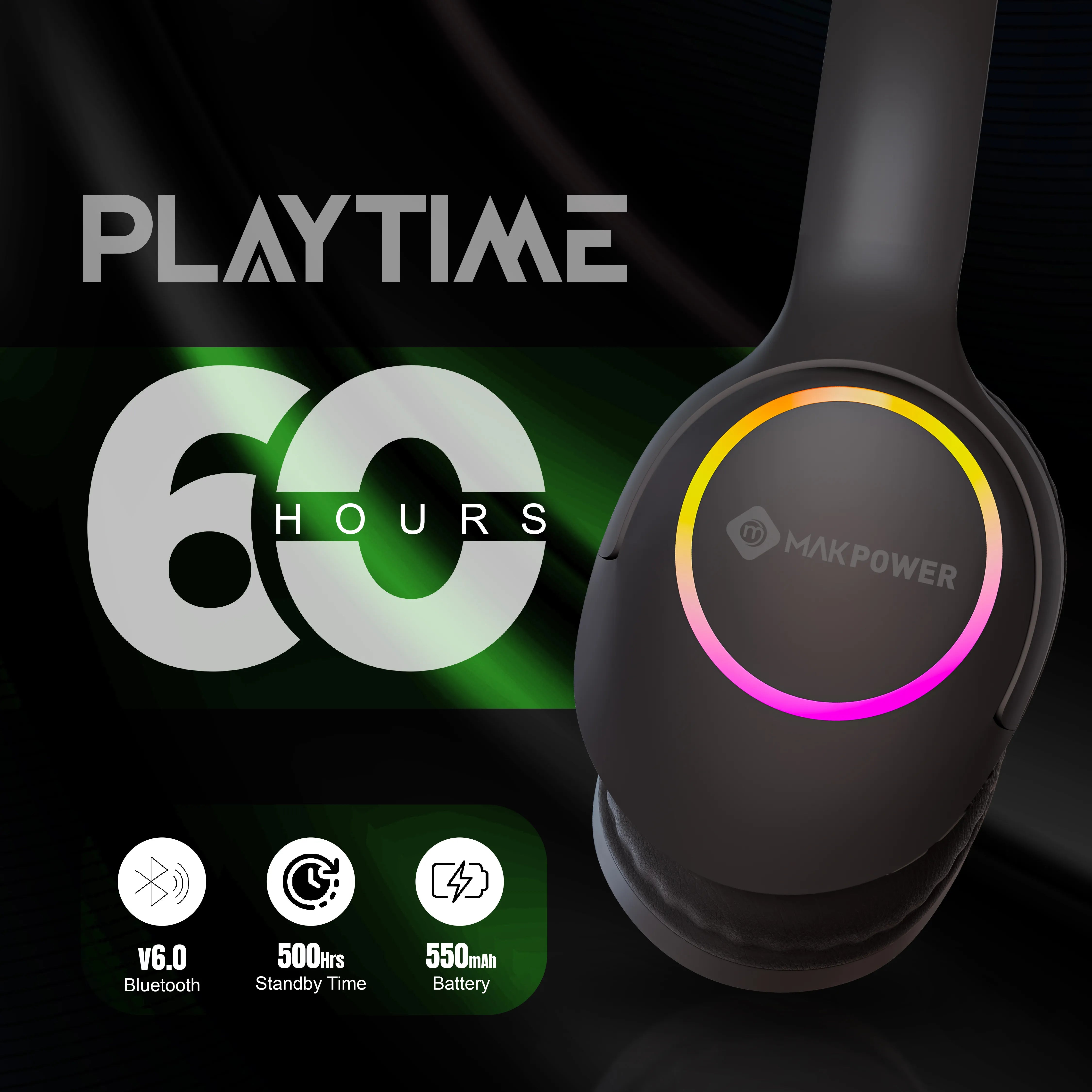 Headphone with 60Hours Playtime