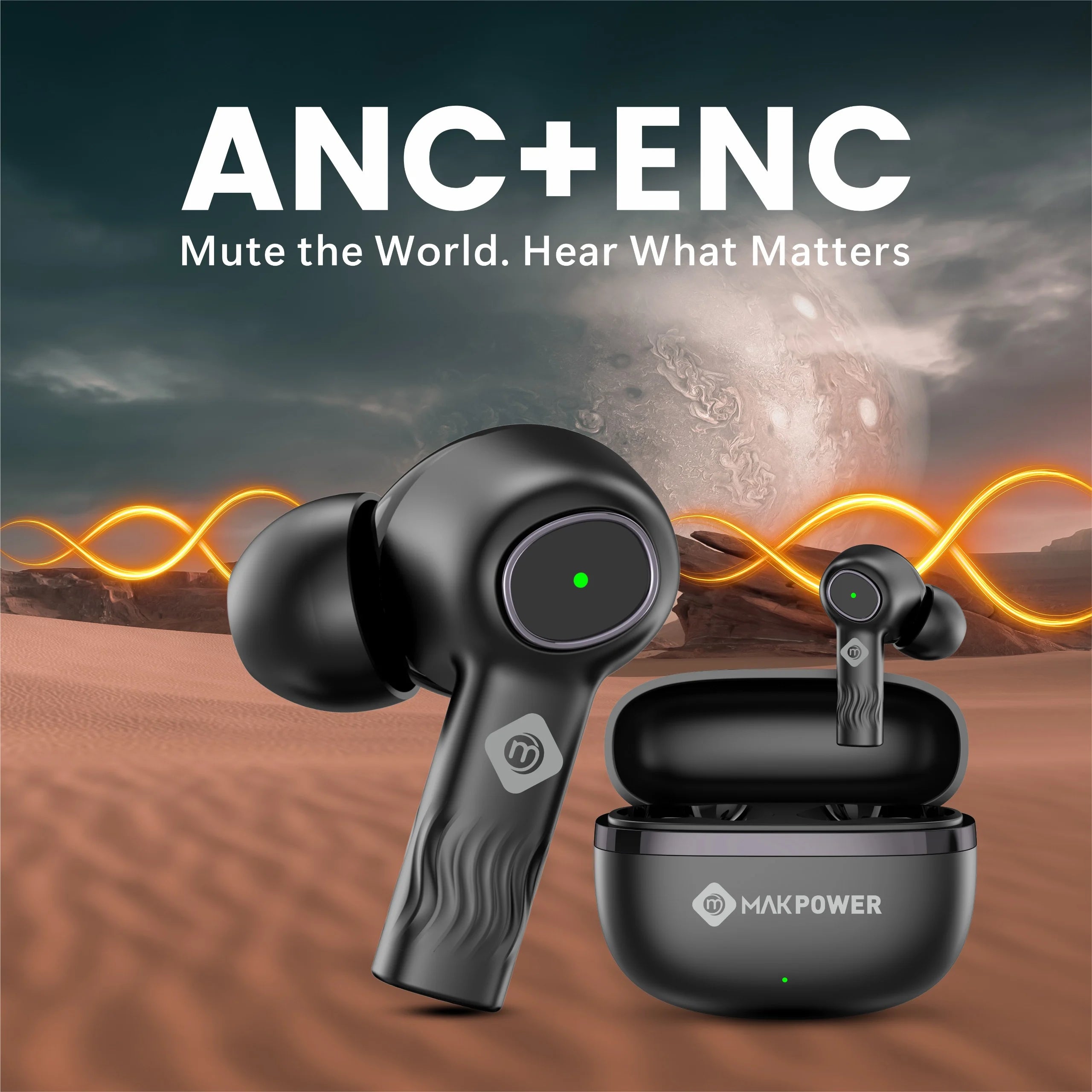 Mak Power BUDS-NXT Wireless Earbuds 114 Black  with ANC+ENC