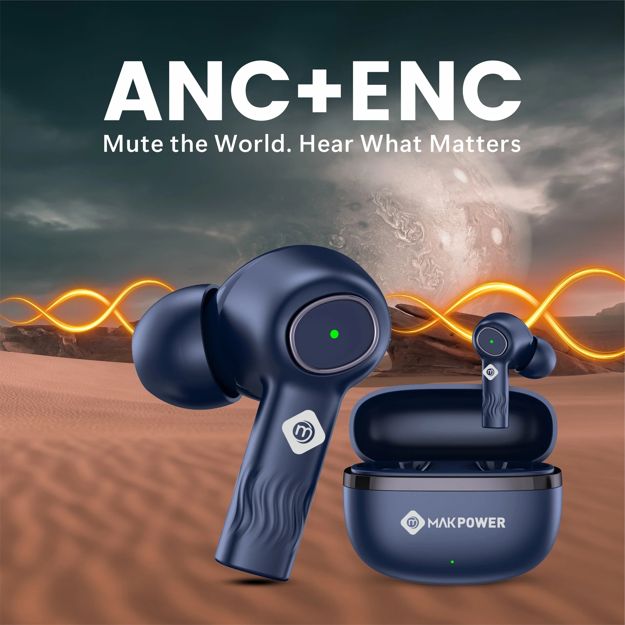 Mak Power BUDS-NXT Wireless Earbuds 114 Blue  with ANC+ENC