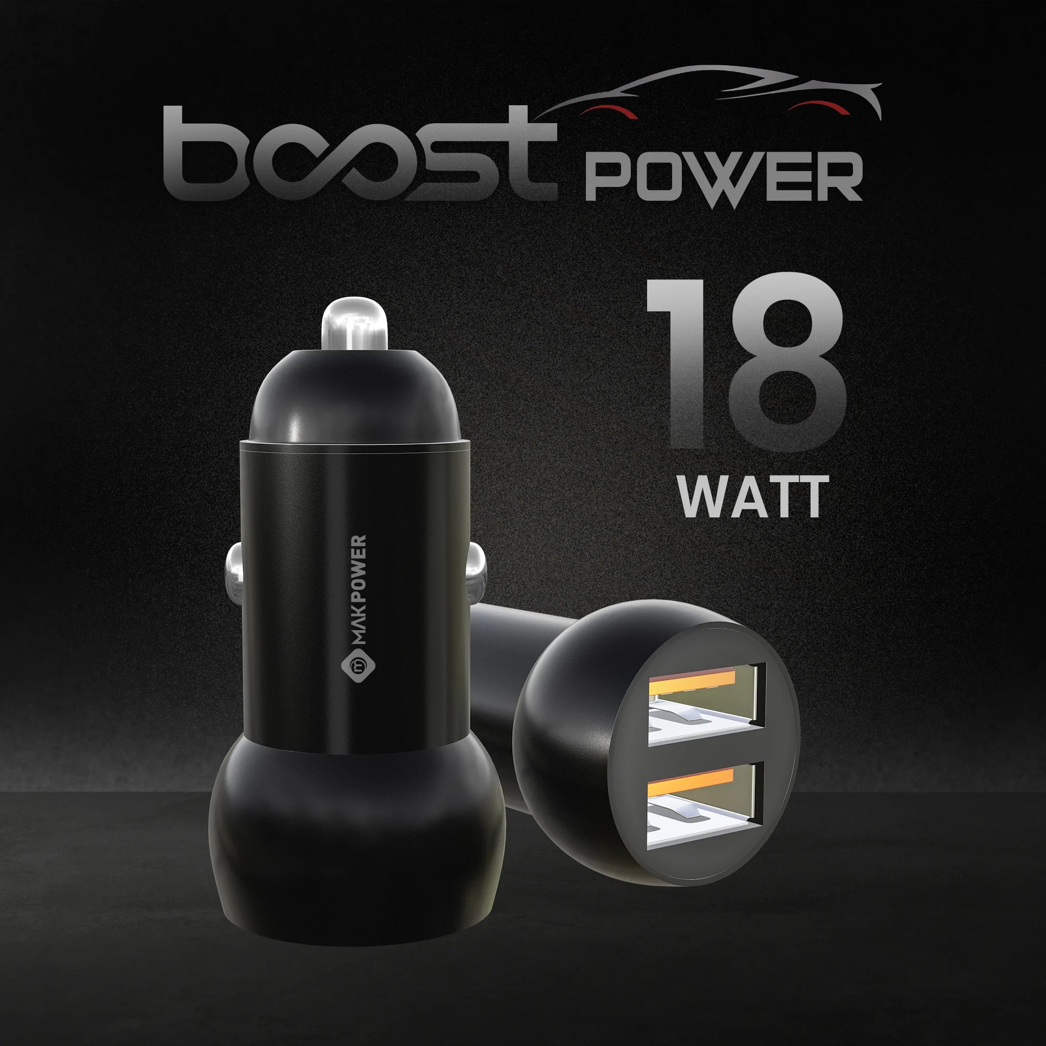 Fast Dual USB Car Charger Black