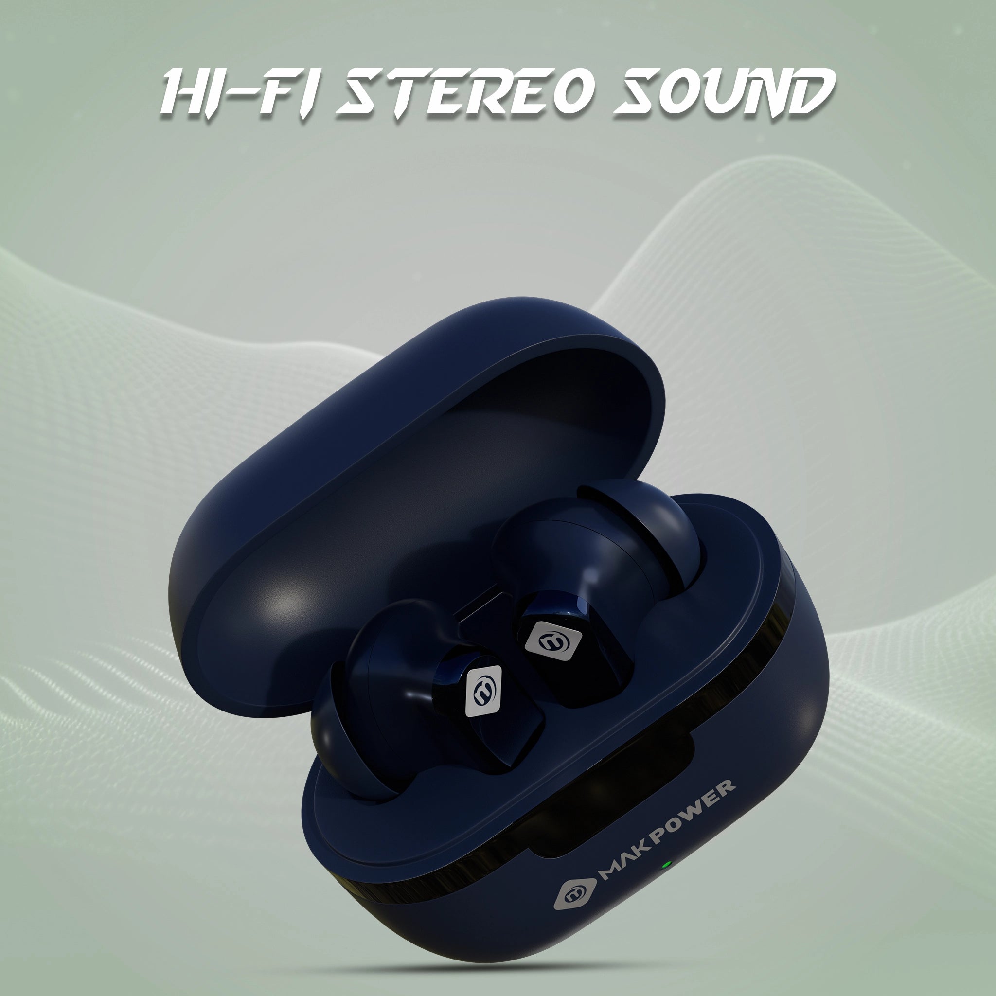 Budget-friendly TWS Earbuds MakPower_Music_Gear_25_Blue with Hi-Fi Stereo Sound