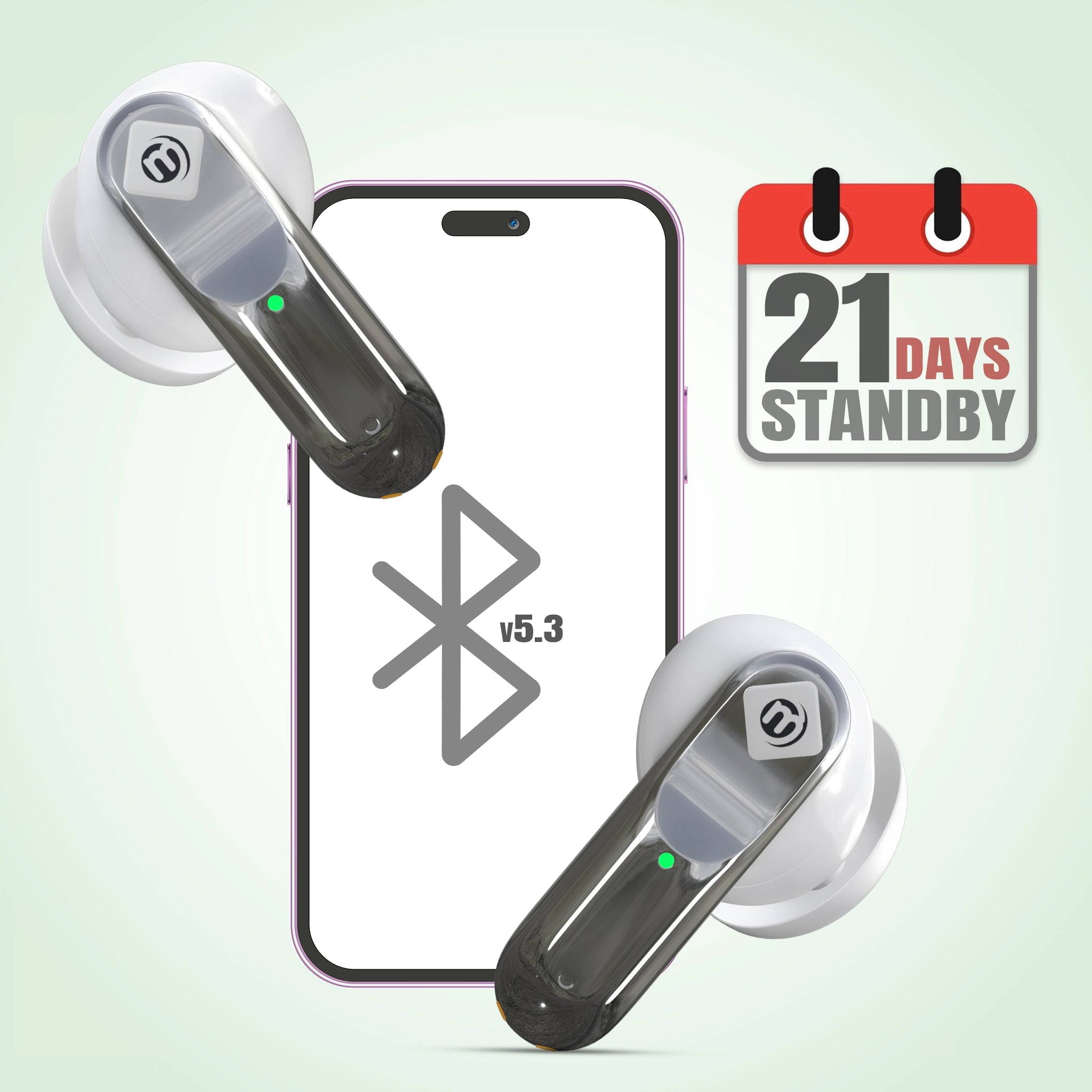 Budget-friendly TWS Earbuds MakPower_Music_Gear_25_white with Fast Pair & 21 days Standby