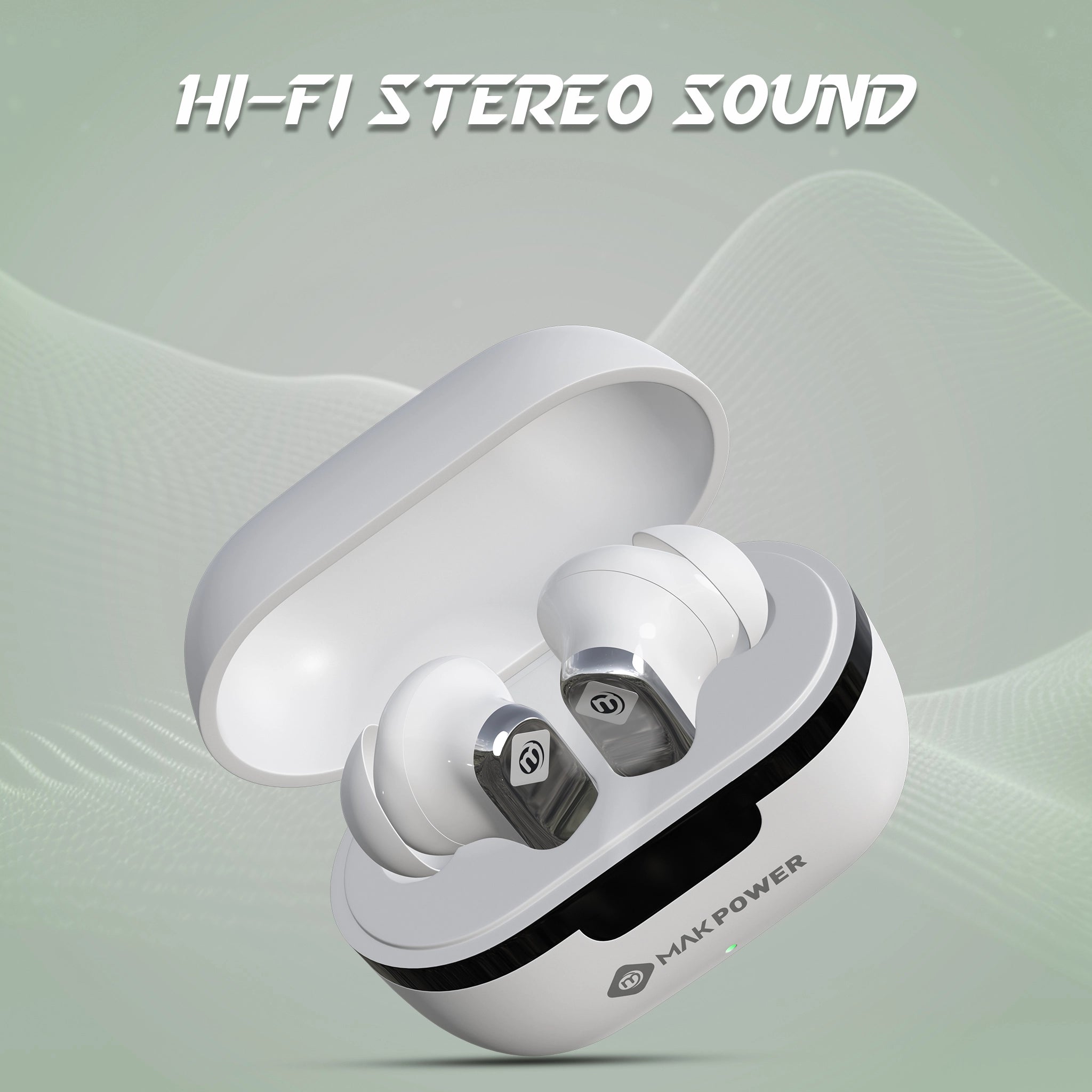 Budget-friendly TWS Earbuds MakPower_Music_Gear_25_White with Hi-Fi Stereo Sound