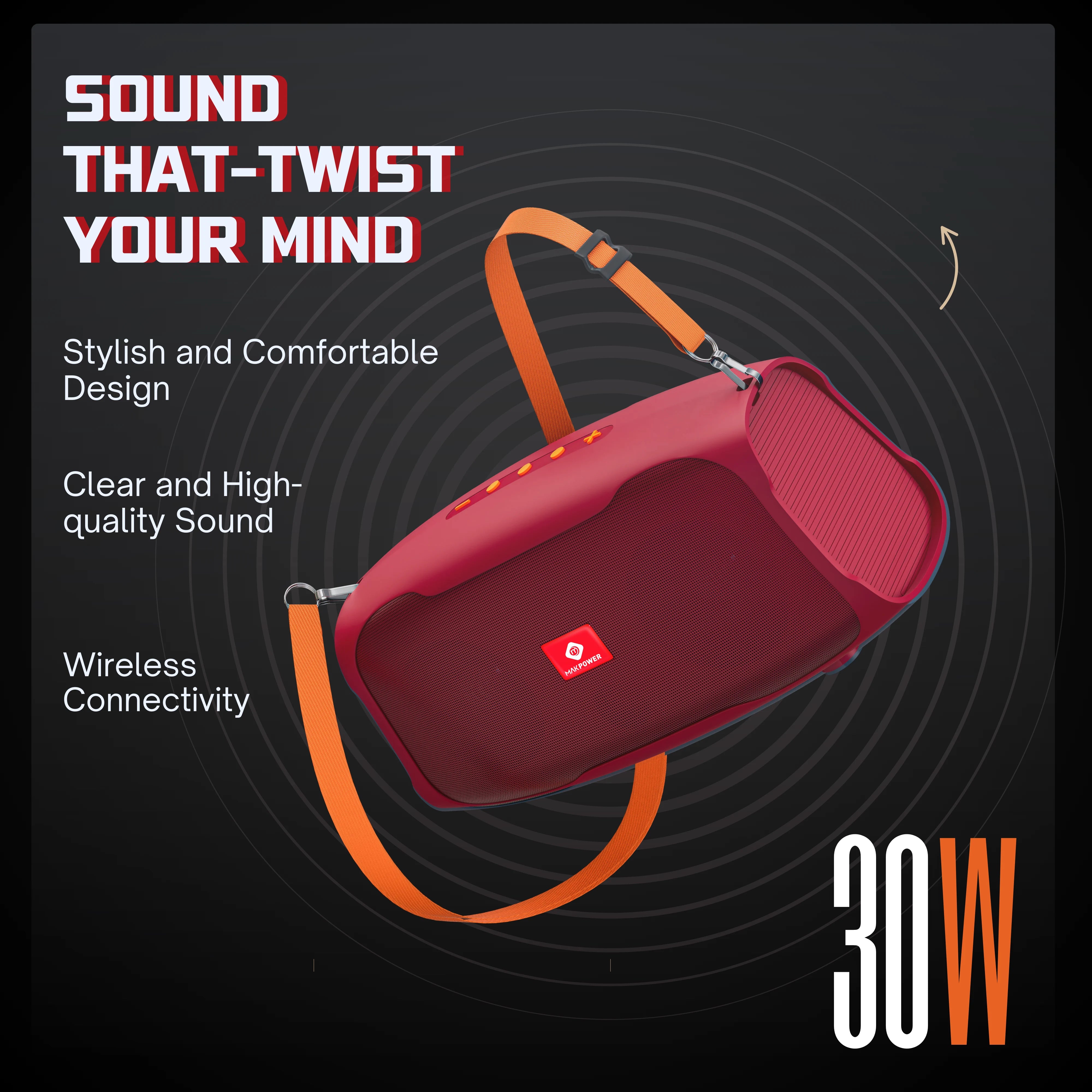 Mak Power Twister 30W Portable Bluetooth Speaker  with Premium matt finish