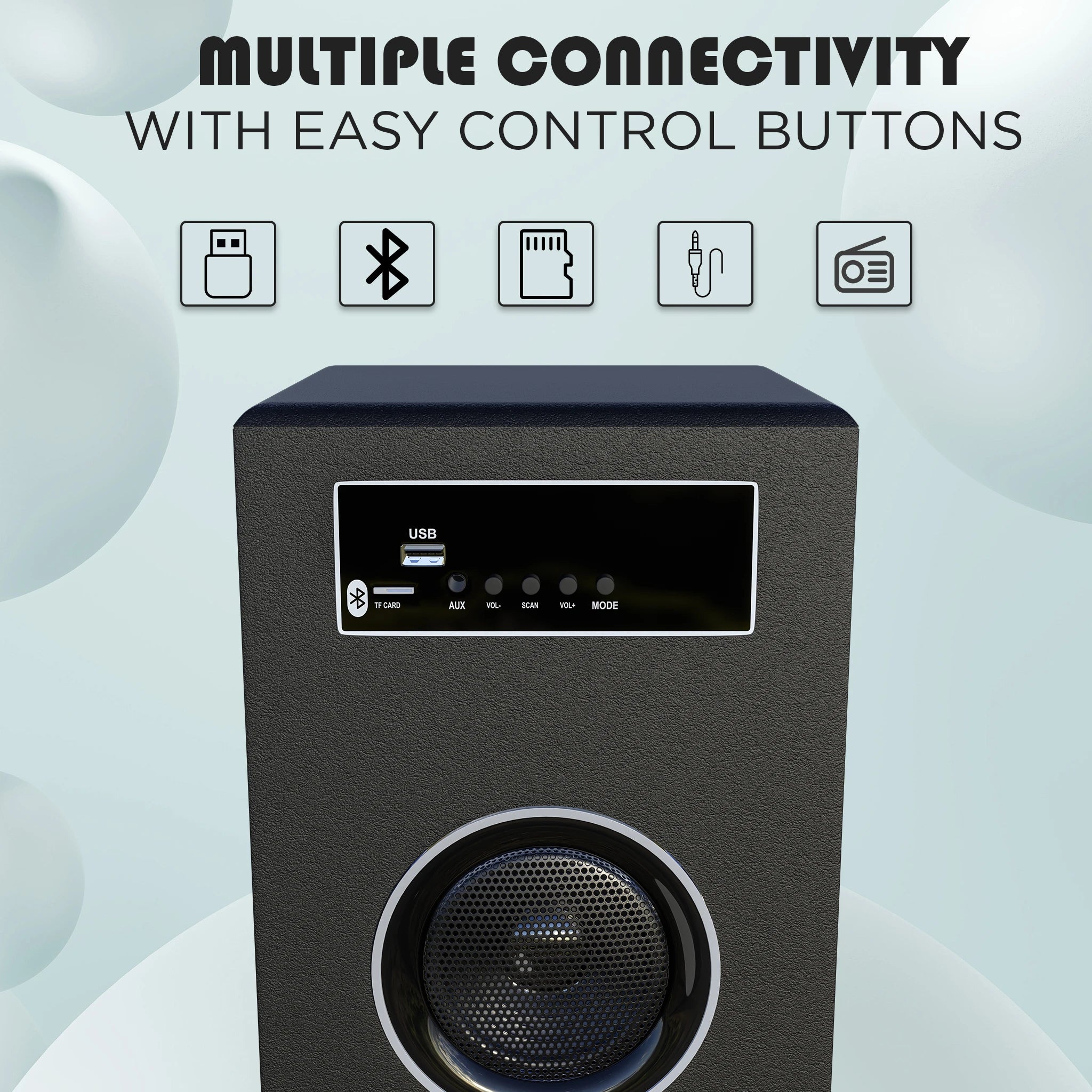 Home theater tower speakers with multiple connectivity options