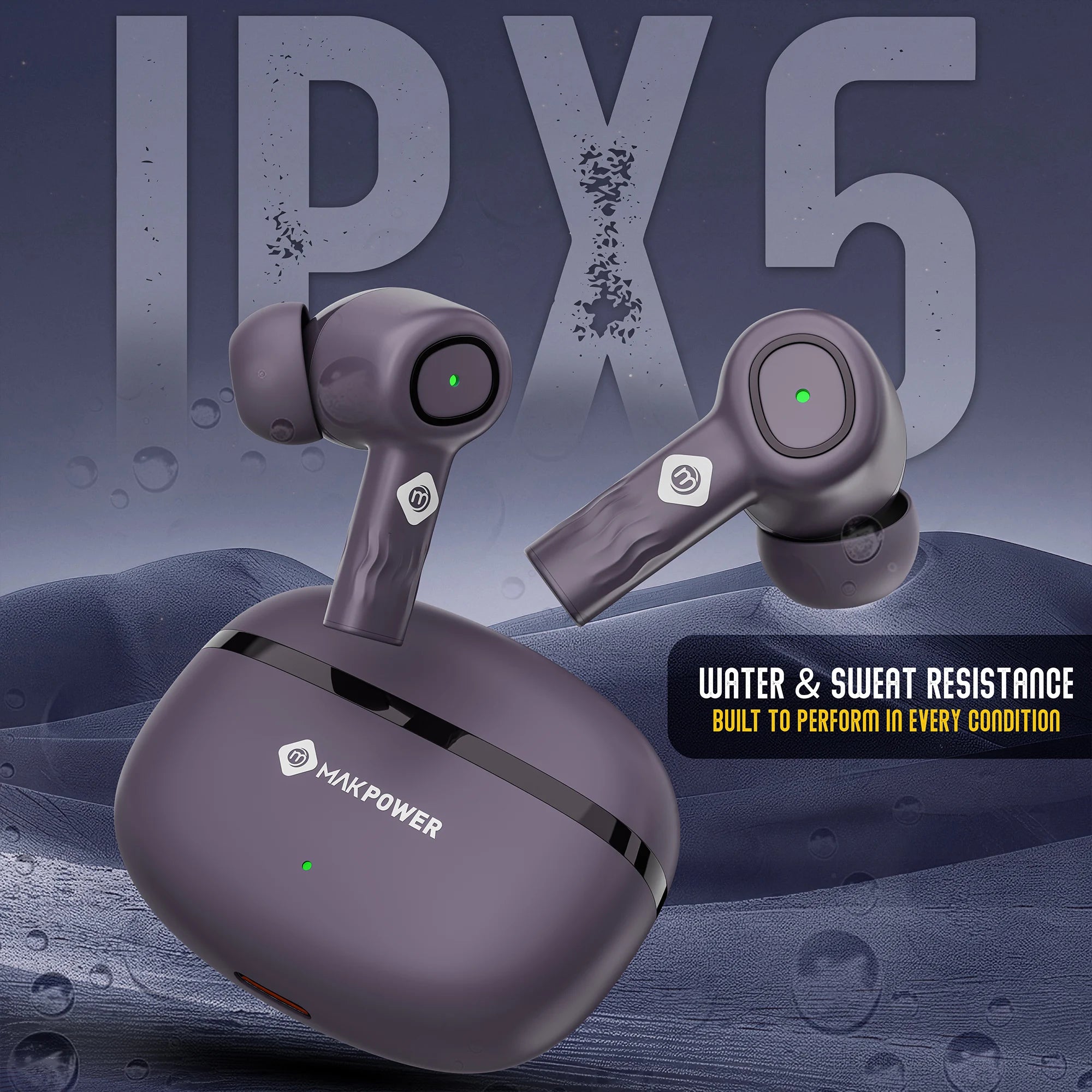 Bluetooth earbuds with IPX5 Splash Resistant