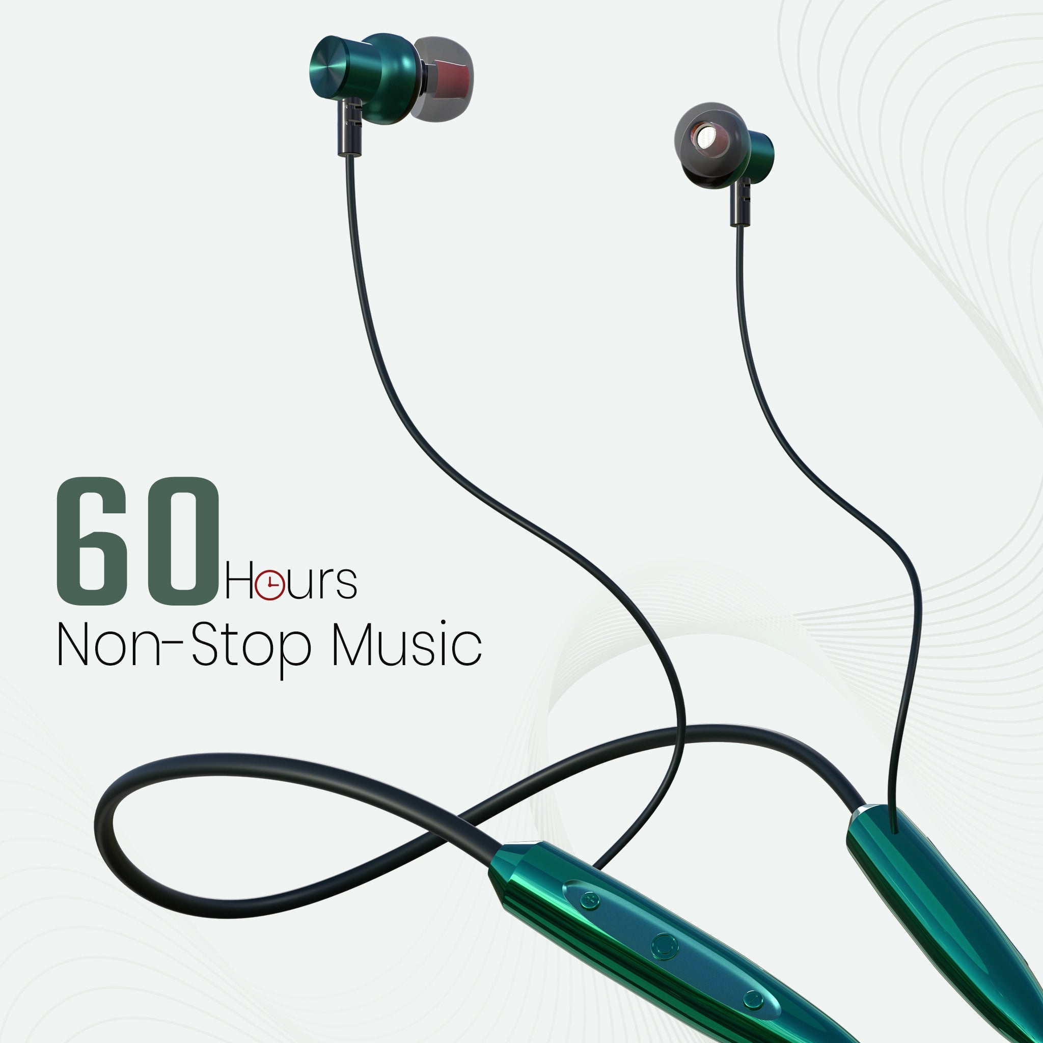 wireless earphones_MakPower Magnet 257_Green with _60 Hours NON-Stop Music
